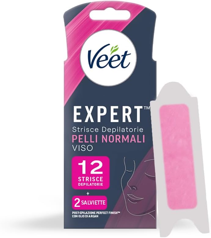 VEET EXPERT - STRISCE DEPILATORIE , PELLI SENSIBILI ( 12 pezzi + 2 salviettine post epilazine)
